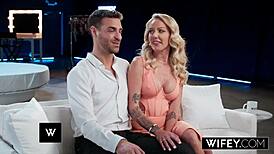 Victoria Rey says, 'Fuck me doggystyle while I hold my husband's hand, you old stud.'