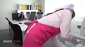 chihiro akino's hardcore blowjob impresses office friends with creampie