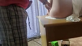 Close up office table fuck with moaning big ass vagina shaking cum on ass.