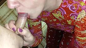 Stepmom gives sloppy blowjob cum mouth