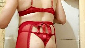 I Feel So Aroused as This Sexy Transsexual in Lingerie and Miniskirt Shows Off Her Small Cock and Ass