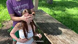 So, this babe is screaming as her neighbor dominates her with kisses and big dick outdoors.