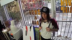 Broker Gives Cutie Cash For Servicing His Rock Solid Cock.