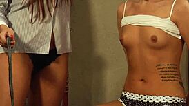 are these two tied lesbian slaves ready for the mistress's whipping and muff diving?