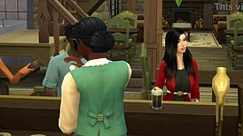 Threesome Blowjob And Pussy Fuck With Cumshot Facial On Big Black Cock In Public Bar Game