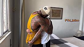 massive brazilian cock fucks transguy raw, finishes on pussy with rough intensity