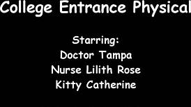 Behind the Scenes at Tampa University Entrance Physical with Kitty Catherine in Latex Gloves
