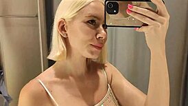Risky fitting room masturbation with dildo fucking and fear of getting caught in public