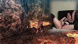 In this homemade video, a sexy brunette bimbo with pigtails and natural tits plays Bayonetta episode 5 while masturbating with Lovense connected toy until orgasm.