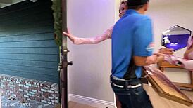 Hey teens Hailey Rose, Chloe Foxxe, and Max Fills order pizza then dive into a wild threesome with big tits and rough doggystyle 🍕🍆