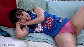 Hey, check out this shy Asian cheerleader Yukina Kaname getting bold as she fingers her hairy bush to orgasm