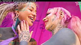 Anuskatzz, heavily tattooed, fucks an alternative bimbo from australia with crazy toys