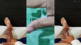 Fat amateur gets excited thinking of ex-girlfriend and masturbates with hand covered in cum while wife unaware