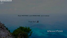 pixie wets herself and drinks from a stream on a hike