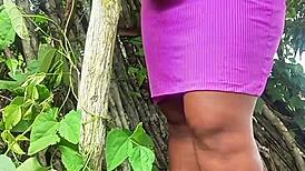 Crente safada rubs pussy and ass on giant dick outdoors