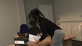 Kerry louise bends over the bosses desk and takes it from behind.
