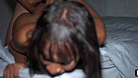 ebony slut gettin huge creampie in her pussy, rough quickie.