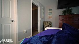 mature milf step mom gives blowjob to cure step son's erection.