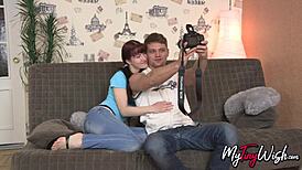 Redhead assfucked on the sofa by bf