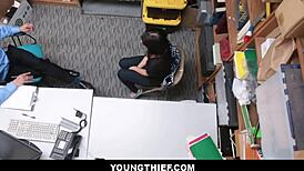 Cute brunette teen shoplifter Penelope Reed gets strip searched and fucked.