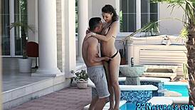 babes face gets cummed over after outdoor fingering and blowjob in natural style