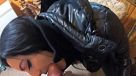 Milfy Calla previews cum on black leather leggings in fetish roleplay