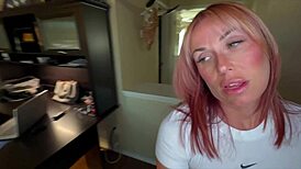 MILF slut swallows cum in mouth during roommate application POV