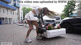 i walked around in vibrator panties, pissed in the bushes, met an italian guy, and sucked his big cock off