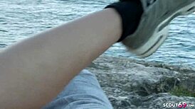 German young 18+ couple contrasts public outdoor fucking on Mallorca holiday