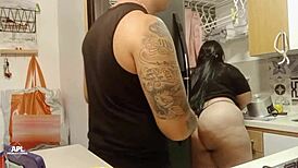 Intensely Fucking The Maid With Big Natural Tits Behind My Wife's Back While Licking Her Ass And Cunilingus.