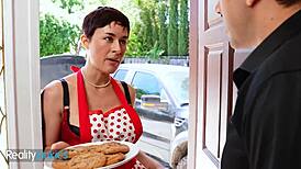 Realityjunkies - sexy housewife gets her big perky tits washed with her neighbours cum after sucking his cock dry