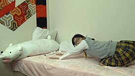 Japanese student plays with herself after school using buttplug