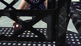 Blonde rubs suncream on tits while sunbathing publicly, flashing neighbors 😏