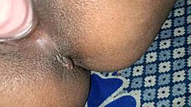 The desi sexy bhabhi grabs her huge dildo and fucks her hairy pussy hard, moaning loudly as she cums