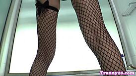 transgender shemale gets cocksucked rimmed assfucked with facial and big tits fetish