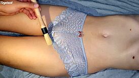 Paint brush makes my stepsister's tight pussy wet, he says