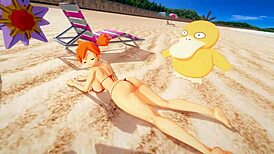 misty gets her clothes ripped for a triple penetration on the beach, that pokemon style threesome was wild