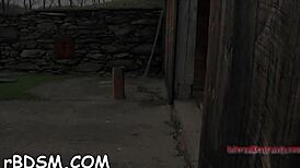 Slender blonde minx dildos her erotic cooter in outdoor bdsm masturbation