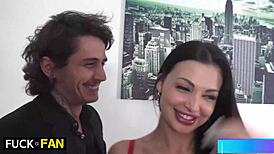 Aletta ocean rides the french fan's cock hard in cowgirl, licking his balls while her big tits bounce, ending with creampie