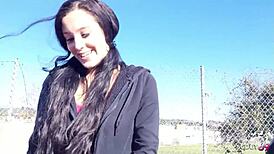 Black hair teen talks and gets quick fuck by older guy.