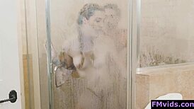 sexy babe gets bent over in shower for doggystyle fuck