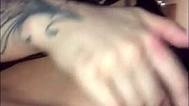 asian babe in lingerie getting fucked by rubber dildo on her big ass