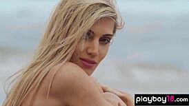 I'm Blondie Farncy Torino, a skinny Italian MILF, playing with balloons naked on the beach