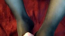 Teen 18+ Couple Tries Footjob in Stockings