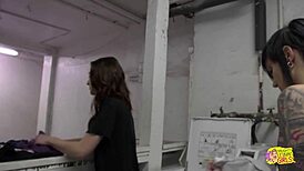 Emo Babe Takes Initiative With Sexy Neighborhood Girl In Laundry Shop