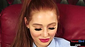 Watch the voyeur redhead cfnm babe as she watches the wanker wank on her