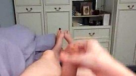 a guy masturbates his big cock in pov