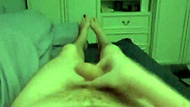 a guy masturbates his big cock in pov