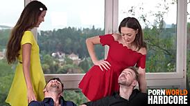 new best friends cindy shine and isabella de laa start with lesbo ass banging before rough dp orgy