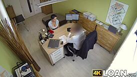 This busty amateur gets her ass fucked by a big dicked loan agent at work